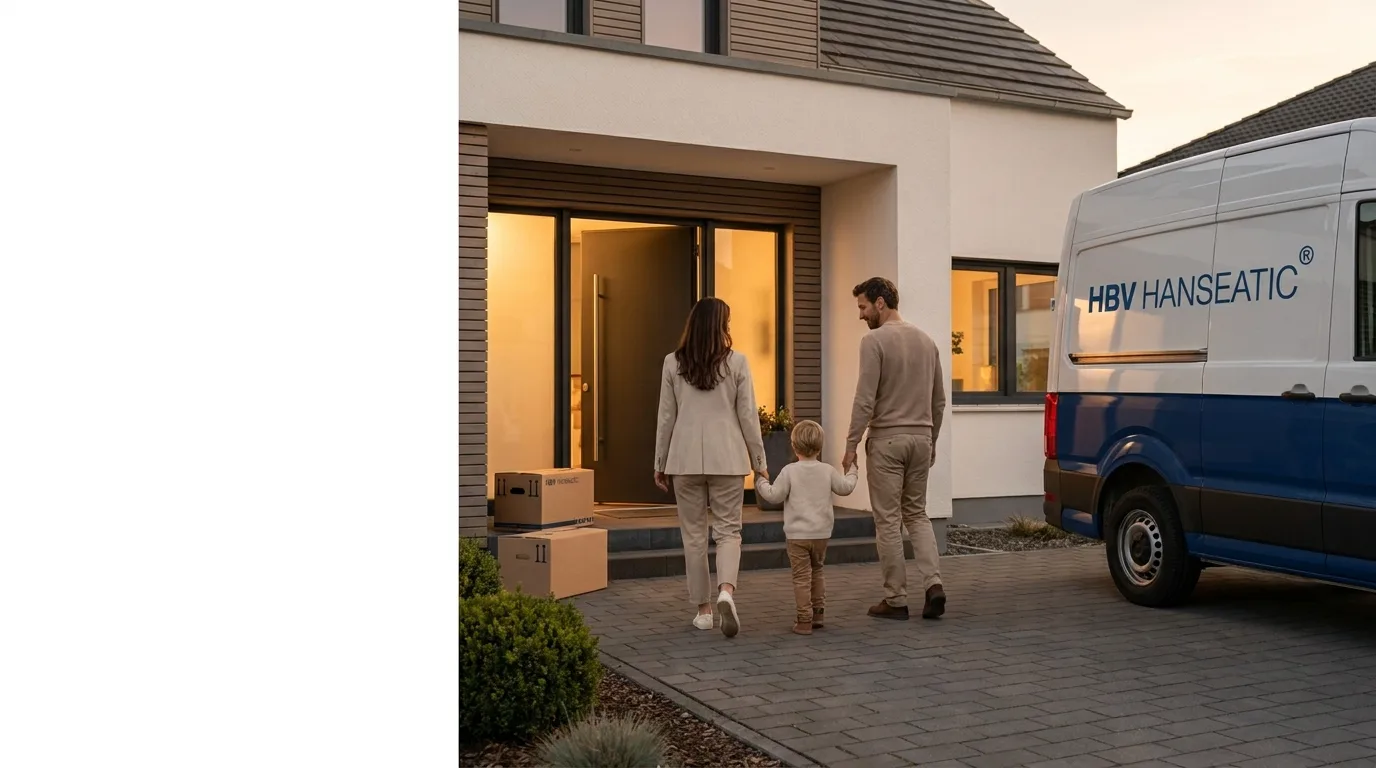 Familie kommt glücklich im neuen Zuhause an – Umzug durch HBV Hanseatic.